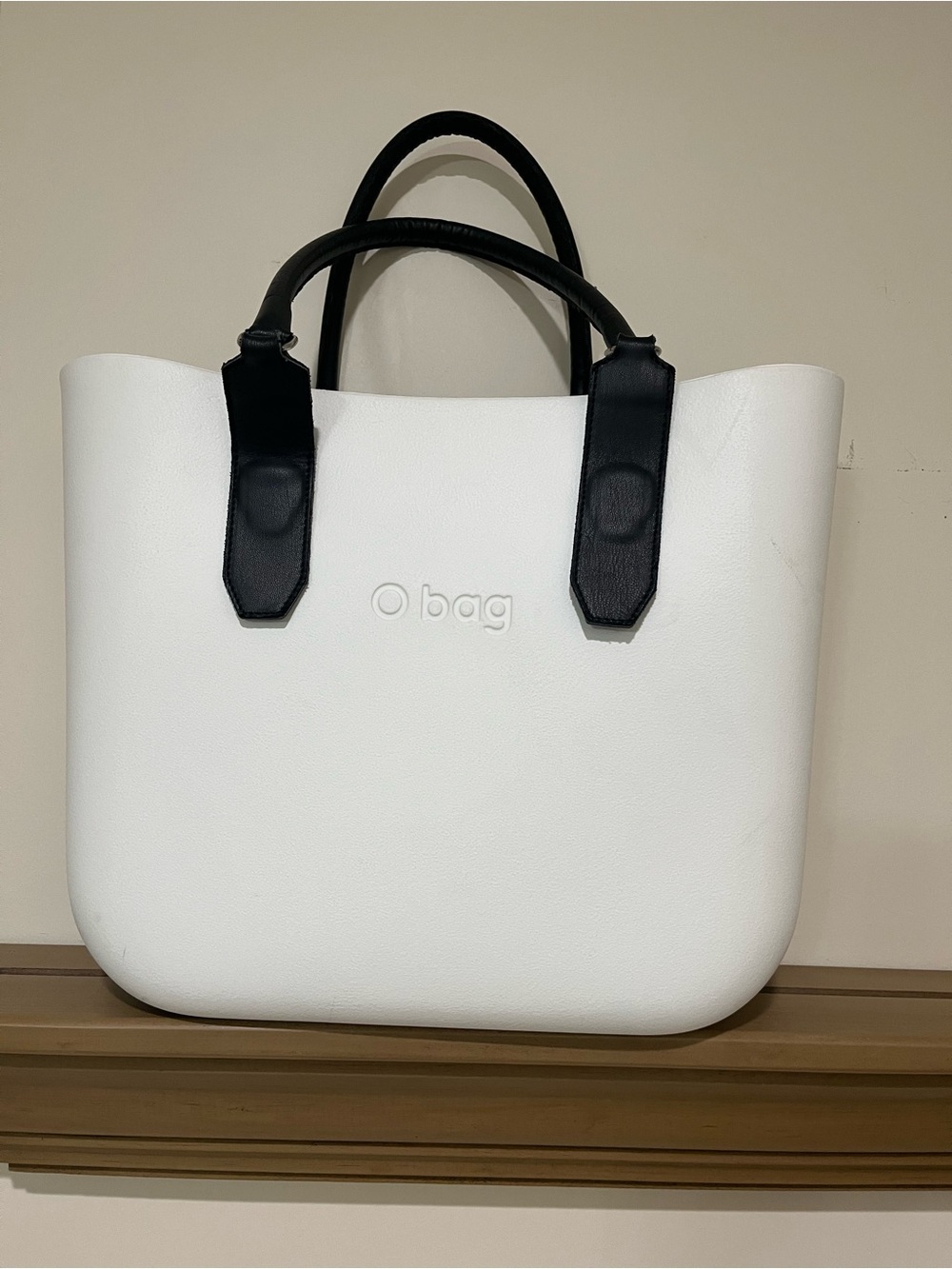 White O Bag with Black Handles